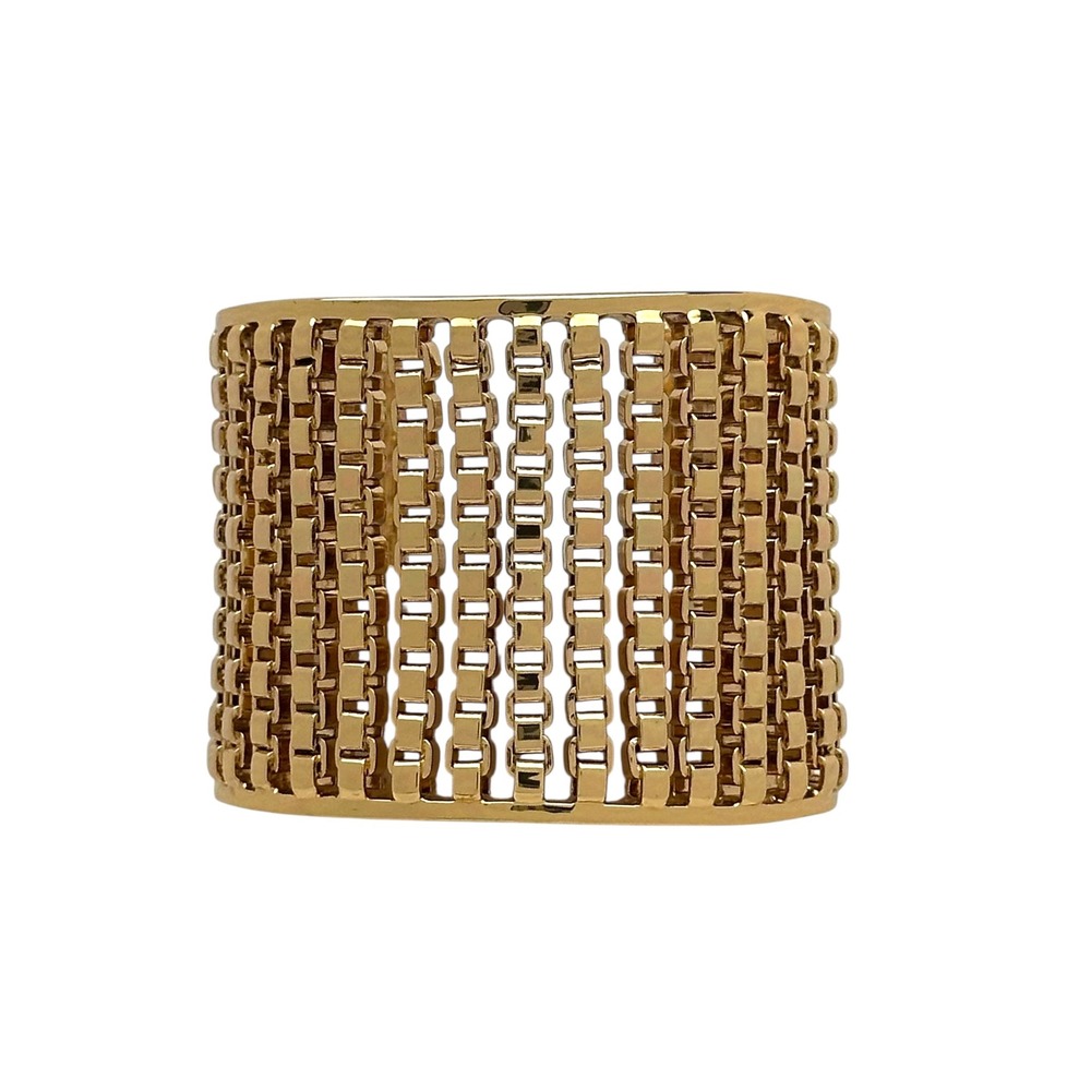 Coach Chunky Box Chain Gold Tone Wide Cuff Bracelet Statement Open Bangle - Picture 2 of 10